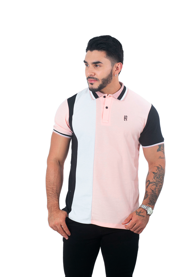 Camiseta Polo Combinad PALO DE ROSA BLANCO NEGRO 016E