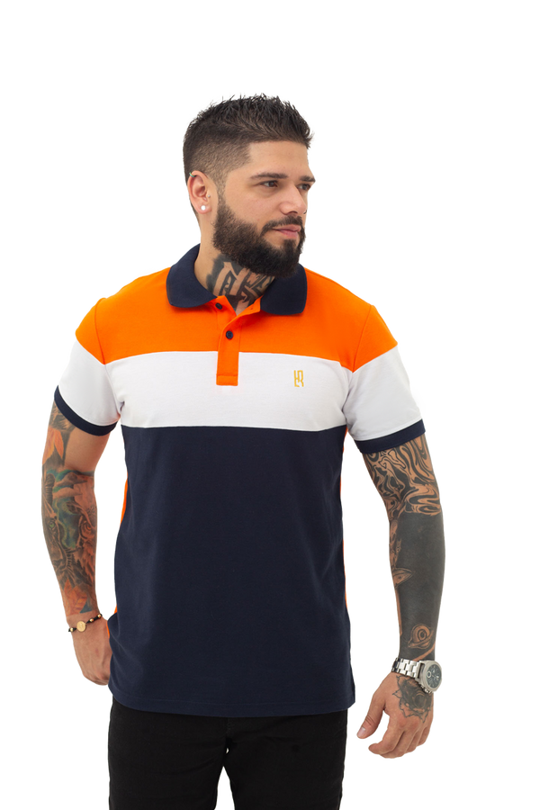 Camiseta Polo Combinada  NARANJA BLANCO AZUL OSC 038H