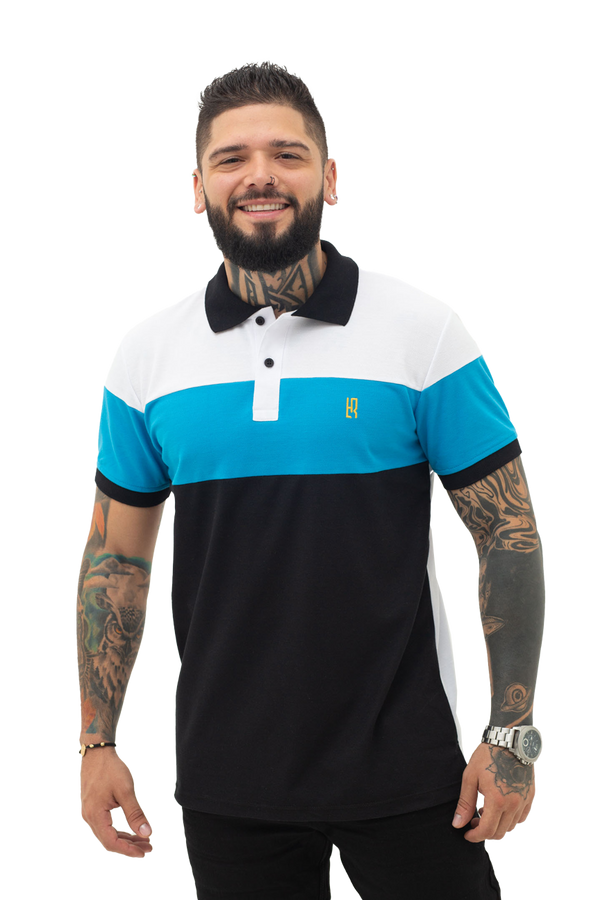 Camiseta Polo Combinada  BLANCO TURQUEZA NEGRO 038I