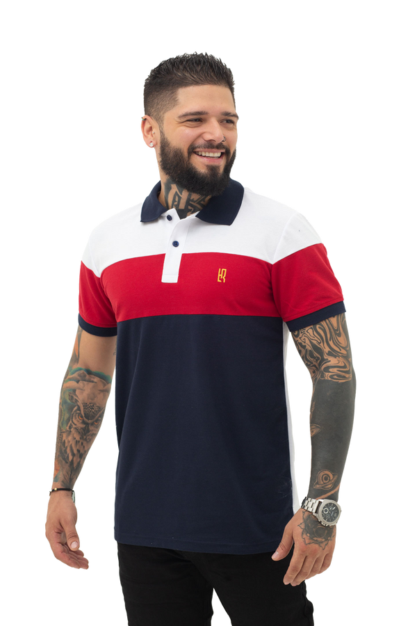 Camiseta Polo Combinada  BLANCO ROJO AZUOL 038J