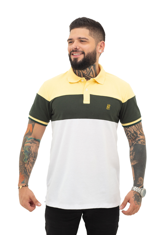 Camiseta Polo Combinada AMARILLO CLARO VERDE MILITAR 038K