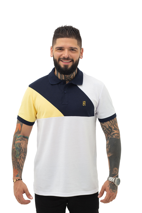 Camiseta Polo Combinada BLANCO AMARILLO AZUL OSC 042B