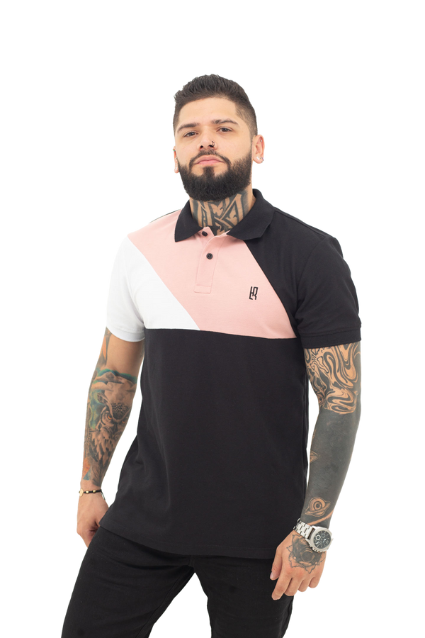 Camiseta Polo Combinada NEGRO BLANCO GUAYABA 042C