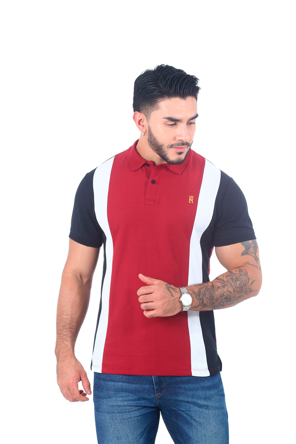 Camiseta Polo Combinada VINOTINTO-BLANCO- NEGRO 058B