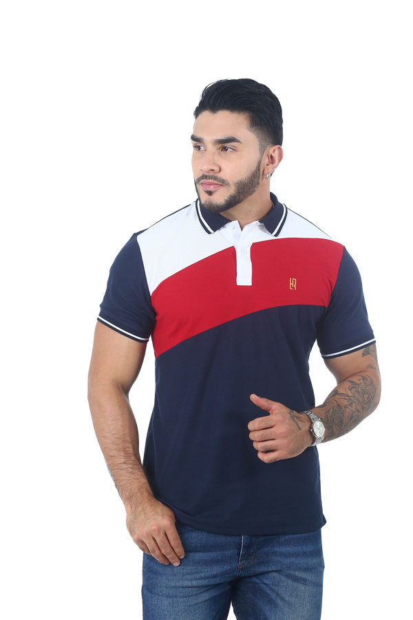 Camiseta Polo Combinada  BLANCO-ROJO-AZUL OSCURO 064A