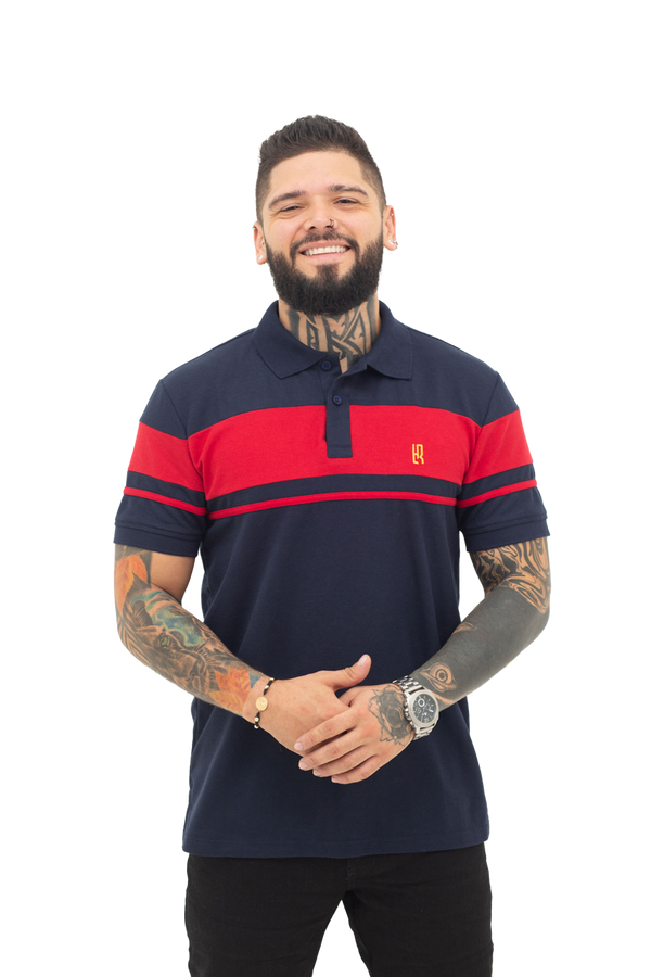 Camiseta Polo Combinada AZUL OSC ROJO 066D