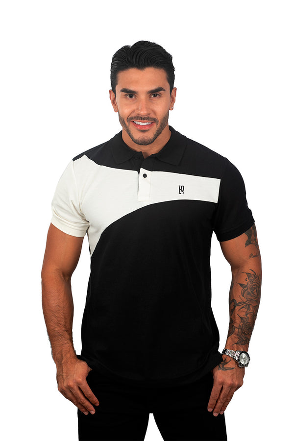 Camiseta Polo Combinada NEGRO MARFIL  077A