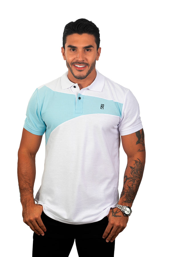 Camiseta Polo Combinada BLANCO AZUL CIELO 077B