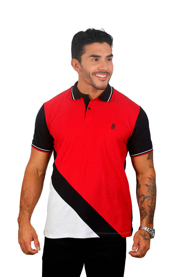 Camiseta Polo Combinada ROJO NEGRO BLANCO 076B