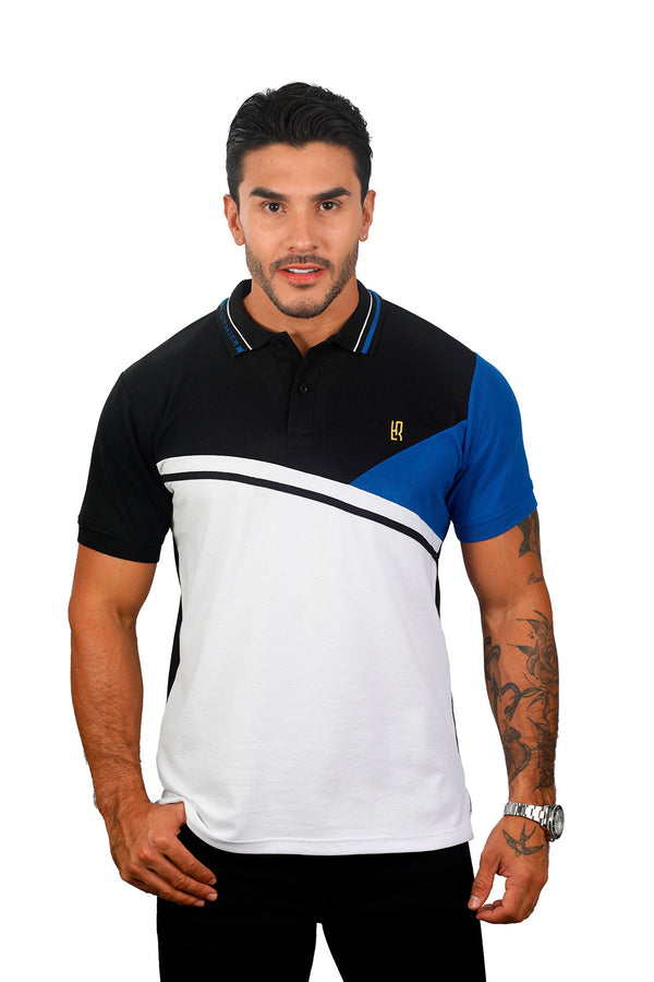 Camiseta Polo Combinada NEGRO AZUL REY BLANCO 075B