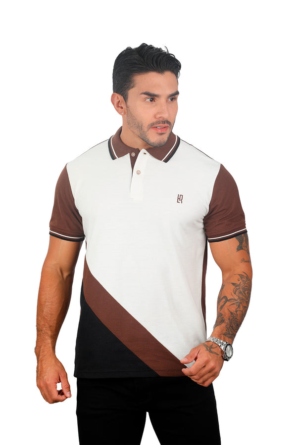 Camiseta Polo Combinada  MARFIL CAFÉ  NEGRO 076C