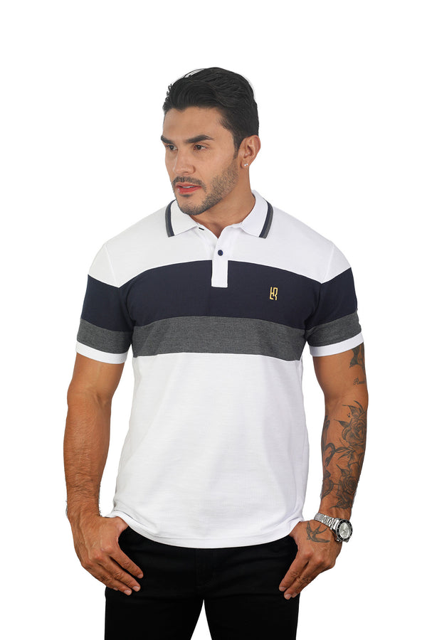 Camiseta Polo Combinada BLANCO AZUL OSC CROSS 074A