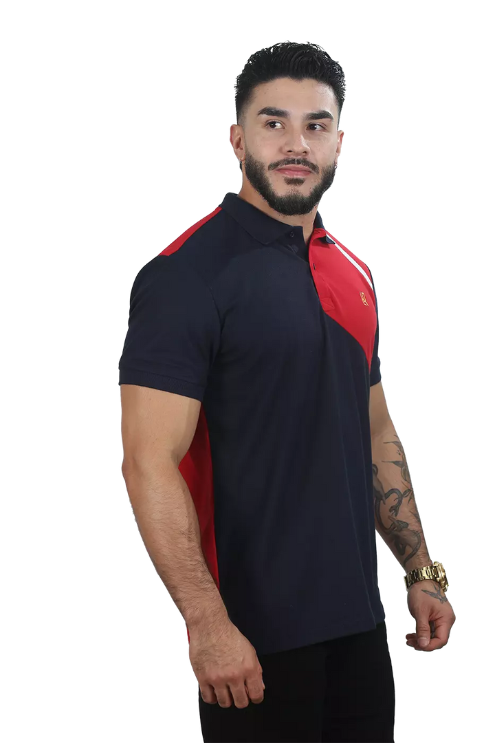 Camiseta Polo Combinada AzulOsc-Rojo 046A