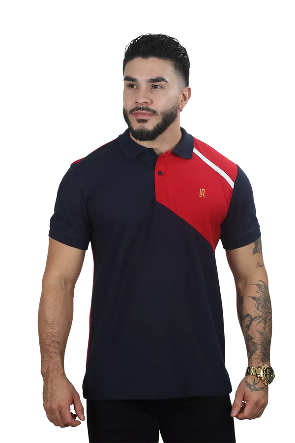 Camiseta Polo Combinada AzulOsc-Rojo 046A