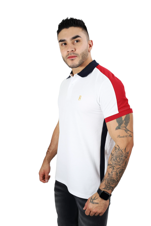 Camiseta Polo Combinada Blanco-Roja 031A