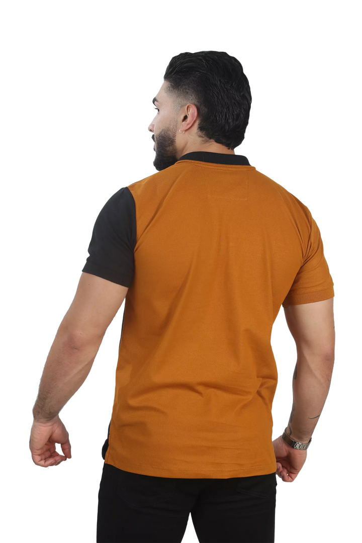 Camiseta Polo Combinada Negro-Ocre-AzulOsc 045E