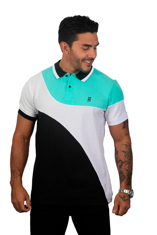 Camiseta Polo Combinada  MENTA BLANCO NEGRO 079B