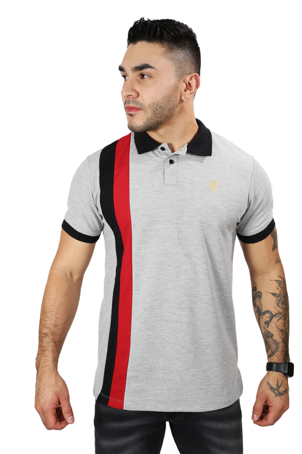 Camiseta Polo Combinada Jaspe-Rojo 035B